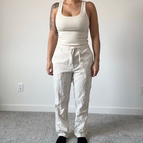 H&M Linen Cotton Blend Cream Straight Leg Pants - Picture 3 of 10